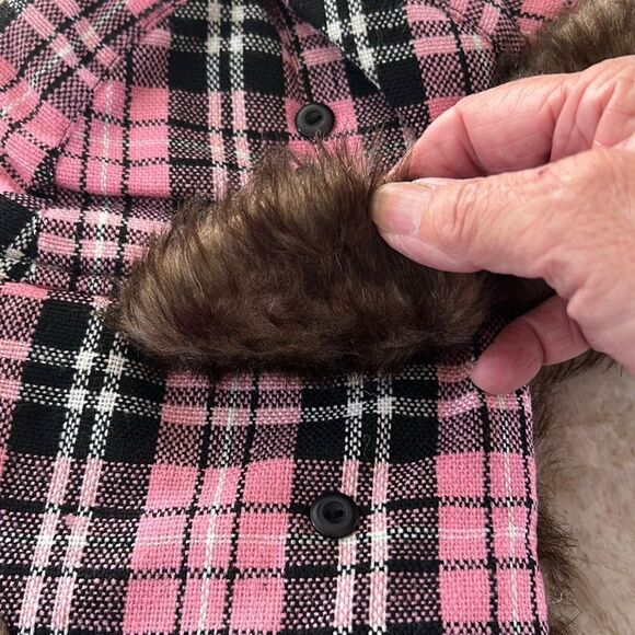 Pink Plaid Faux Fur Winter Hat - Picture 4 of 5